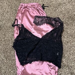 Bralette and satin pants set